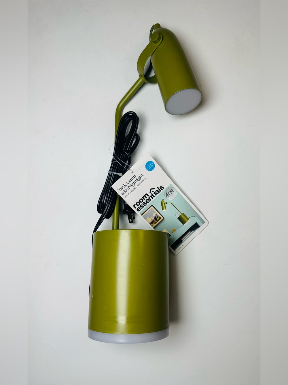 Room Essentials LED Task Desk Lamp w/ Nightlight USB Ports Green 16" See Picture